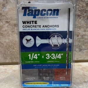 Tapcon 1/4” x 3-3:4” white concrete anchors screws, 75 piece